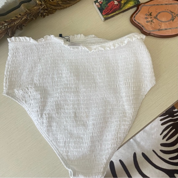 High Waisted White Ruffled Bikini Bottom. Coastal Old Money Aesthetic - Picture 2 of 7